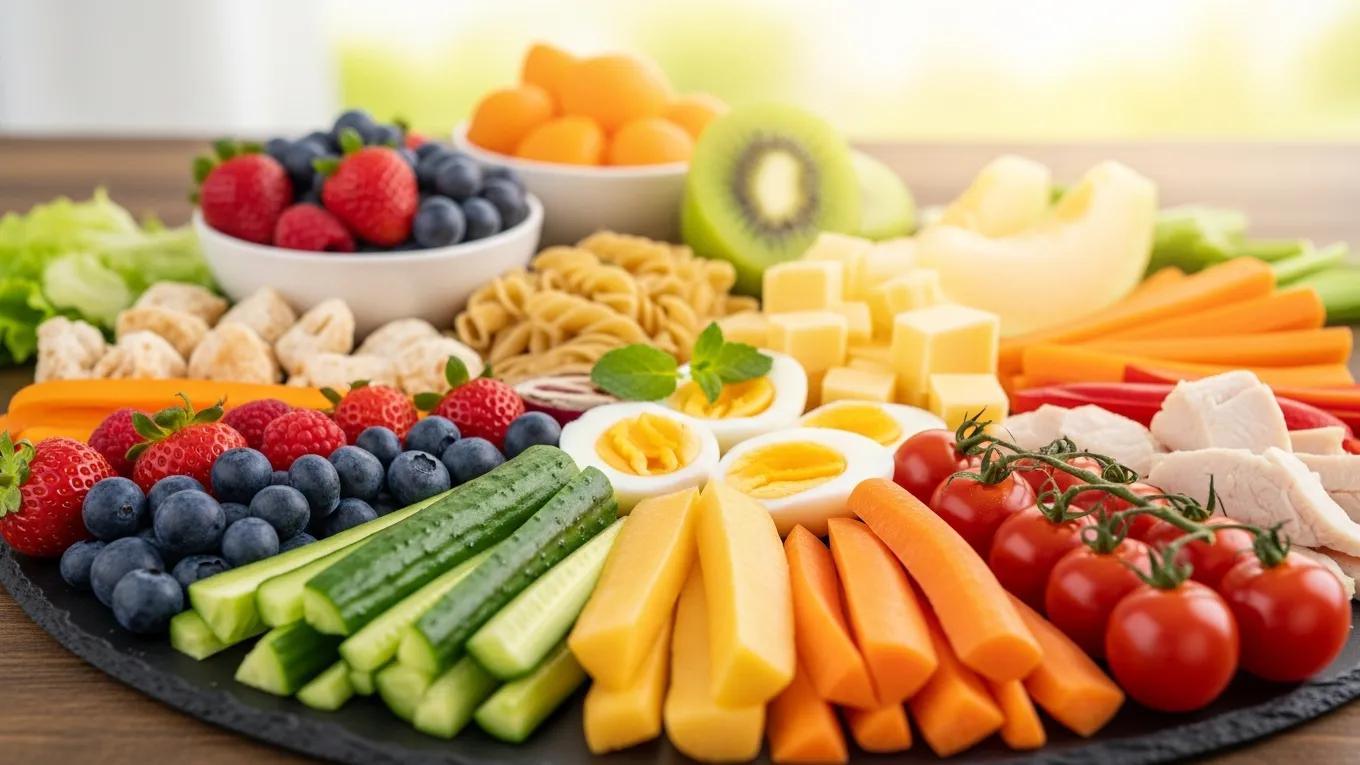 A colorful selection of healthy foods that support young children's growth and learning