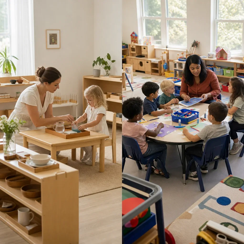 Comparison of a Montessori toddler classroom and a general daycare classroom.