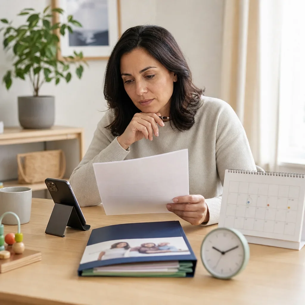 Parent reviewing costs and wait-time information for an early intervention service.